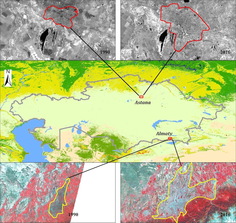 an image depicting landcover examples in Almaty and Astana